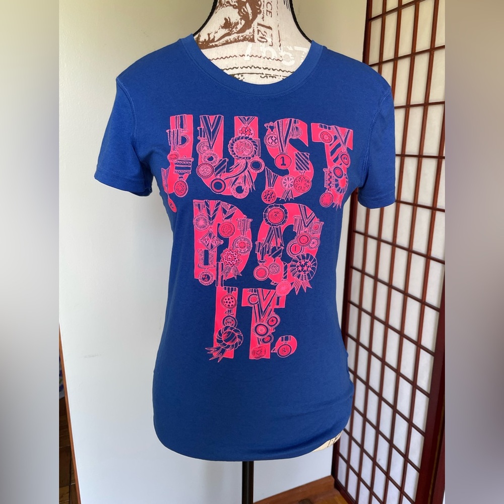 Nike Blue Graphic T-Shirt with Pink Design, Size XS